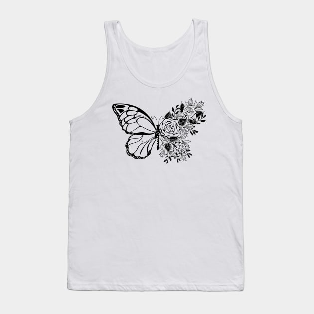 Flower Butterfly with Rose Tank Top by Blackmoon9